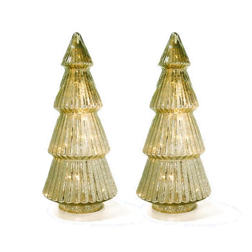 Yimiyaa 2PCS Christmas Ornaments Set Tower Shaped Glass Xmas Tree with LED Lights, Four Storey Classical Glass Tower Tree for Home Table Decor, Festive Gift, Christmas Decoration 15in(Silver)