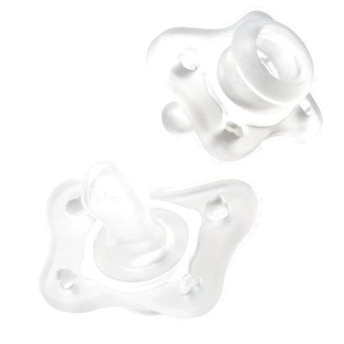 Chicco PhysioForma 100% Soft Silicone Mini One Piece Pacifier for Babies Aged 0-2 Months | BPA & Latex Free | Reusable Sterilizing Case | Clear, 2pk