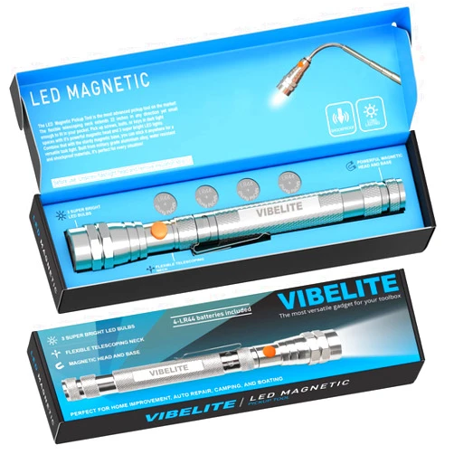 VIBELITE Extendable Magnetic Flashlight with Telescoping Magnet Pickup Tool-Cool Gadget Gifts for Him, Husband, Men, Dad, Father, Mechanic,Tech, Handyman, Boyfriend, Women, Silve