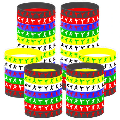 CupaPlay 48 Taekwondo Karate Rubber Bracelets Kung Fu Wrestling Theme Party Supplies Decorations Birthday Baby Shower Silicone Wristbands Party Favors