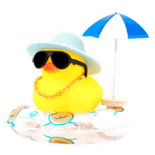 wonuu Rubber Duck Car Ornaments Dashboard Decorations for Cute Accessories with Straw Hat Necklace Sun Umbrella and Sunglasses, Blue