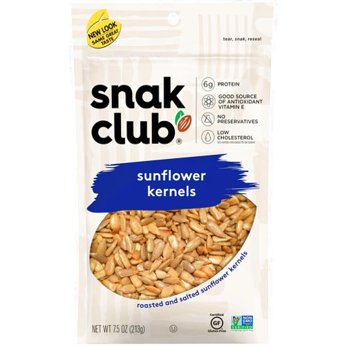 Snak Club Roasted & Salted Sunflower Kernels, 7.5 Ounce (Pack of 6)