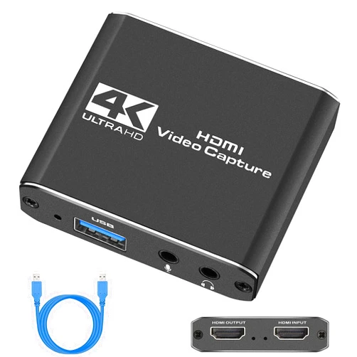 TKHIN Capture Card, Audio Video Capture Card with Microphone 4K HDMI Loop-Out, 1080p 60fps Video Recorder for Gaming/Live Streaming/Video Conference, Works for Nintendo Switch/PS4/OBS/Camera/PC