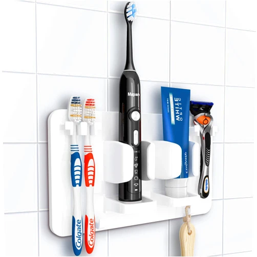 Mspan Toothbrush Razor Holder for Shower: Wall Mounted Tooth Brush Organizer - Self Adhesive Hanging Mount for Bathroom Toothpaste Shaver Loofah & Electric Toothbrush