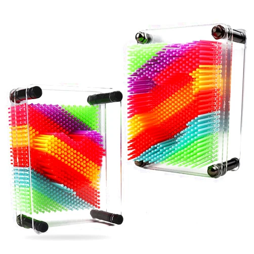 ZJMZZM 3D Pin Art Toy – Unique Rainbow Plastic Pin Art Board for Kids，3.7 * 5 inch 3D Pin Impression Sculpture Needle Toys to Inspire Imagination and Creativity for Children (Small)