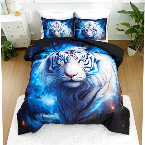 Holawakaka Lightening Tiger Bedding Comforter Set Kids Teens Men Twin Size/Twin XL Bedding Set Wild Animal Printed Bed Set 3 Piece Boys Dorm Quilt Bedspread