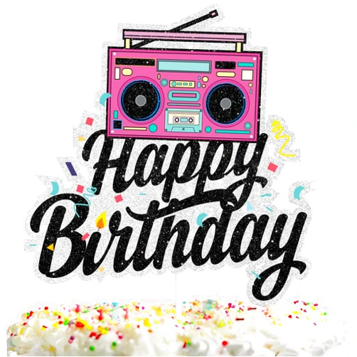 Lisimy 1980s Record Cake Topper for Boys Girls Happy Birthday 1990s Decade Retro Theme Party Decoration Supplies Glitter Cool Hip Hop Cake Decor for Trendy Cheer to Birthday