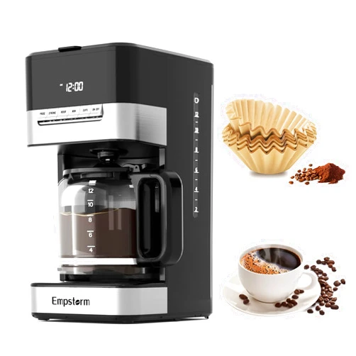 Empstorm 4-12 Cup Programmable Drip Coffee Maker & 100 Count Basket Coffee Filters - 1000W Fast Brew Coffee Machine with Glass Carafe, Auto Shut Off & 4-Hour Keep Warm, Anti-Drip System, Strong Brew