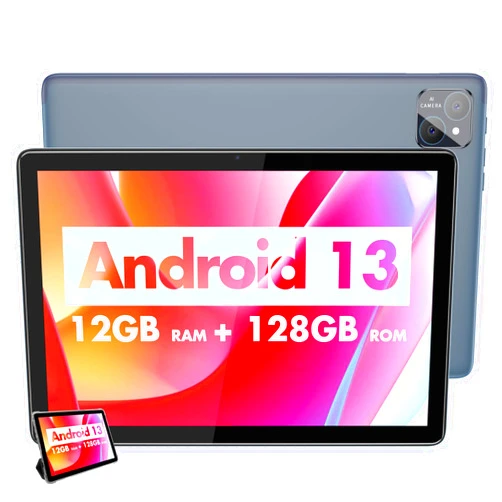 NEWISION Android Tablet 10 inch,Android 13 4G Phone Tablets,12GB(6+6GB Expand) RAM 128GB ROM,Dual 8MP+5MP Camera,5G WiFi,IPS HD Display 1280 * 800,Bluetooth 5.0, GPS, 8000mAh, Tablet with Case,Gray