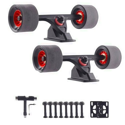 RONGQI Skateboard Longboard Truck and Wheel, 70mm Long Board Wheels w 7inch 180mm Skateboard Trucks Longboard Bearings Longboard Hardware(Black - Black Flash)