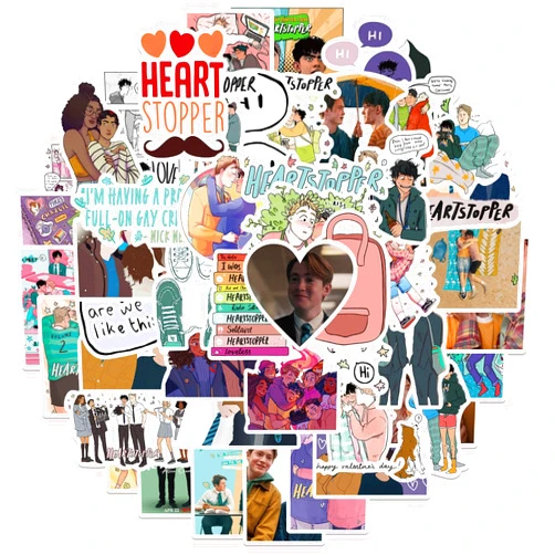 SCPTOD 50pcs Heartstop TV Series Stickers for Laptop, Cute Trendy BL Waterproof Vinyl Decals for Teens Adults Water Bottles Phone Notebook Journal Luggage Bike Guitar Skateboard
