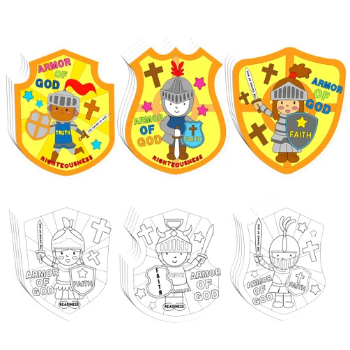 Dvbonike 24Pcs Sunday School Crafts for Kids Color Your Own Armor of God Craft Kit Religious Christian Coloring Card Soldier with Shield and Sword Drawing Party Gifts VBS Home Classroom Decor Supplies
