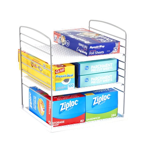 YouCopia UpSpace Cabinet Box Organizer, Adjustable Kitchen and Pantry Shelf for Plastic Wrap and Foil Storage, Extra Large, White