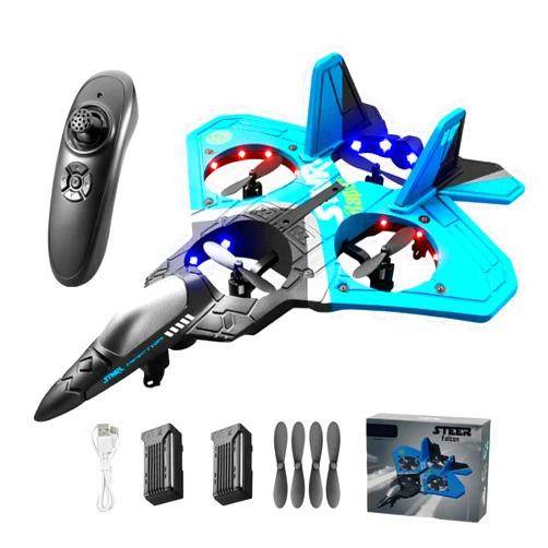 YKLWORLD V17 Jet Fighter Stunt RC Plane - 2024 New Remote Control Airplane with 2.4GHz, 2 Batteries, 360° Stunt Spin, Durable Foam & Light RC Fighter Jet Airplane for Kid Boy (Blue with 2Pcs Battery)