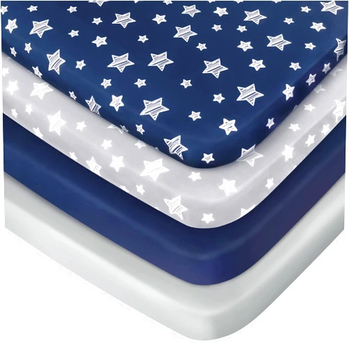 Moonsea Pack and Play Sheets Boys, 4 Pack Mini Crib Sheets, Stretchy Pack and Play Playard Fitted Sheet, Compatible with Graco Pack n Play, Soft and Breathable Material, Navy