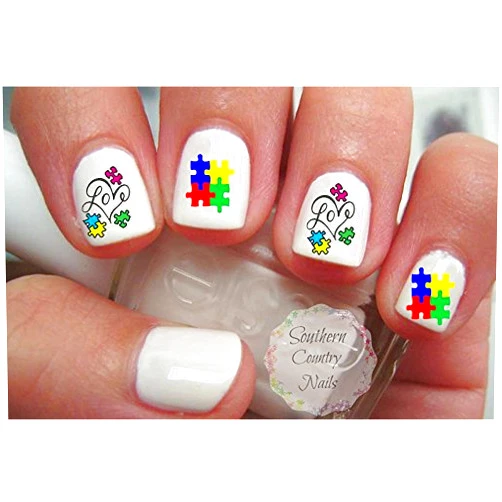 Southern Country Nails Autism Awareness Puzzle Love Nail Art Decals