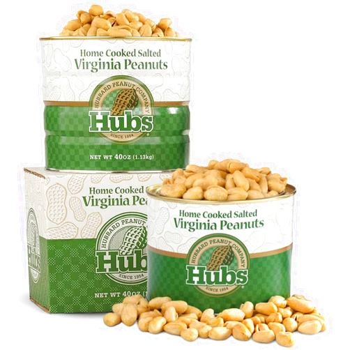 Hubbard Peanut Company Hubs Peanuts Premium Salted Virginia Nuts - Irresistible Crunch & Flavored Nuts - Non-GMO, Gluten Free - XXL Peanuts from Top 1% Crop - Reusable Tin - Perfect Snack for Any Occasion - 2 x 40oz Cans