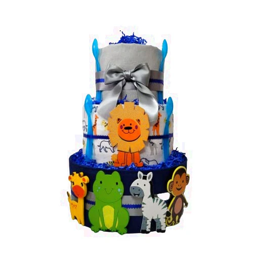 Fine Diaper Cakes Blue Jungle Safari Animals Diaper Cake