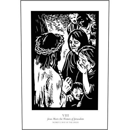 Trinity Stores Wood Plaque - 3½x5 Women's Stations of The Cross 08 - Jesus Meets The Women of Jerusalem by Julie Lonneman