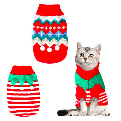 Gvhntk 2 Pcs Puppy Christmas Sweaters Winter Pet Knitwear Xmas Dogs Outfits Christmas Elf Costume Warm Clothes for Cat Kittys Puppies