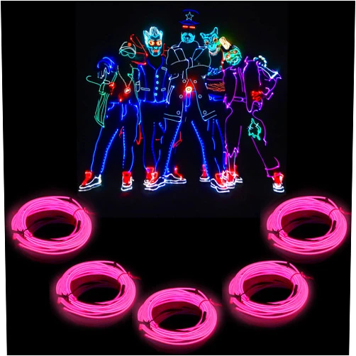 Cawertoos EL Wire Pink, 5 in 1 Meter EL Wire Neon Lights Super Bright Portable Electroluminescent Wire Kits for Halloween Christmas Party DIY Decoration