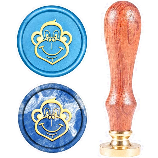 CRASPIRE Wax Seal Monkey Animal Sealing Wax Stamp 25mm Brass Seal Head with Wooden Handle Retro Brass Head Sealing Stamp Removable for Wedding Envelopes Invitation Halloween Christmas Xmas Party