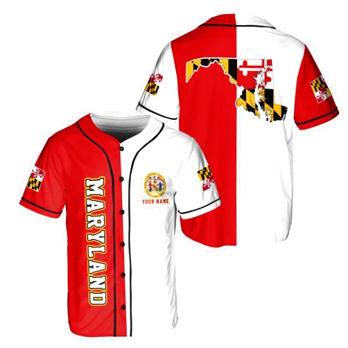 Tinoshop Personalized Maryland State Pride Flag Baseball Jersey Shirt, Maryland Crab Shirt Gift Mens Womens Maryland Shirt