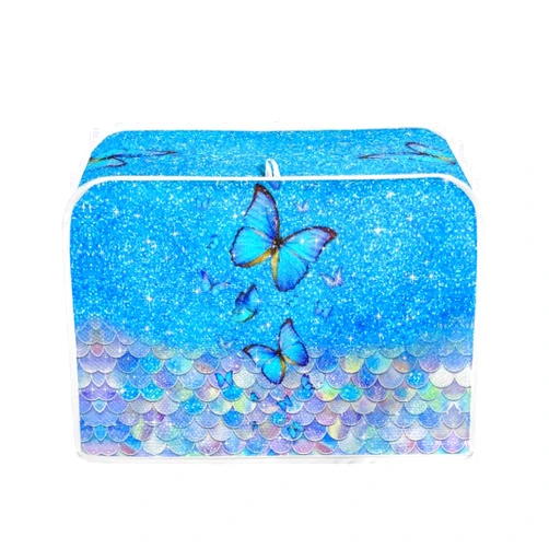 Salabomia Butterfly Toaster Dust Cover 2 Slice, Mermaid Scale Anti-Sputtering Toaster Covers, Washable Decorative Bread Toaster Cover, Stain Dust Protection Kitchen Appliance, Blue