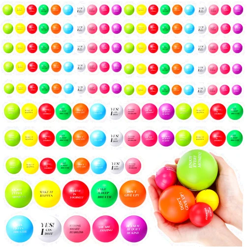 Sotiff 100 Pieces Motivational Stress Balls Colorful Foam Inspirational Relief Quotes Stress Balls Pack Employee Appreciation Gift for Relief Encouraging(Ten Colors,Mixed Size)