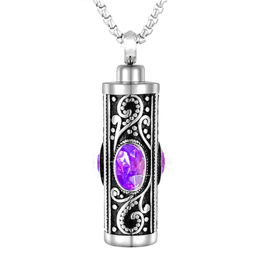 TCOI Crystal Cremation Urn Necklace for Ashes Keepsake Cremation Jewelry for Human Women Men Ashes Stainless Steel Memorial Pendant (K-Black)