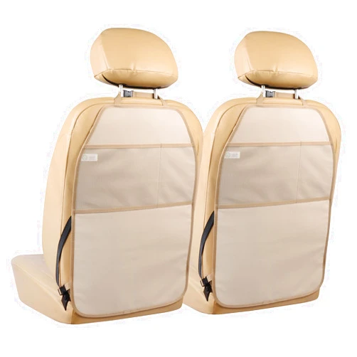 Viaviat Car Seat Protector Large Kick Mat 2 Pack Durable Water Resistant Auto Seat Back Covers with 2 Mesh Pockets Protection Against Dust Mud Scratches (Beige-A, 2-Pack)