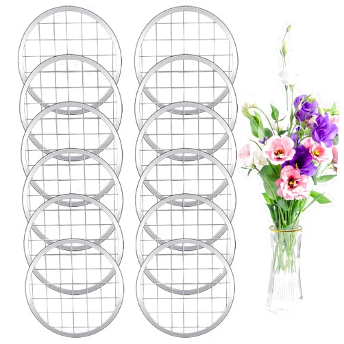 Binxus 12 Pcs Mason Jar Flower Insert Lids Flower Grid Frog for Arrangement Vase, Metal Mason Flower Jar Lid With Square Grids for Regular Mouth Mason Canning Jars (Silver)