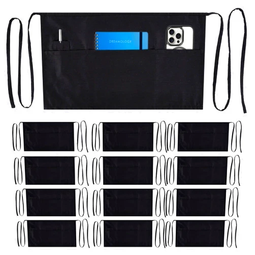 Dreamology 12 Pack Server Aprons with 3 Pockets,Black Server Apron,Waitress Apron,Waist Aprons with Pockets,Server apron,Waiter Aprons,Serving Apron Women,Waist Aprons,Black Aprons Bulk