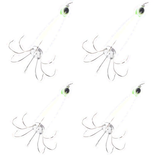 VANZACK 4pcs Luminous Squid Jigs Hooks, Glow in the Dark Fishing Lures, Durable Iron Squid Baits for Saltwater Fishing, 3.07*1.81*7.08inch, , Ideal for Night Fishing and Boat Fishing