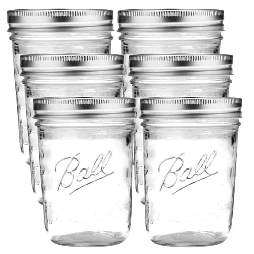 Ball Wide Mouth Glass Mason Jars with Lids and Bands, Used for Canning, Pickling, Juice, Jam, Jelly, Pint Size 16 Ounce (Pack of 6)