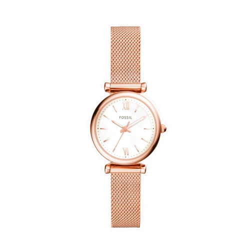 Fossil Women's Carlie Mini Quartz Stainless Steel Mesh Three-Hand Watch, Color: Rose Gold (Model: ES4433)