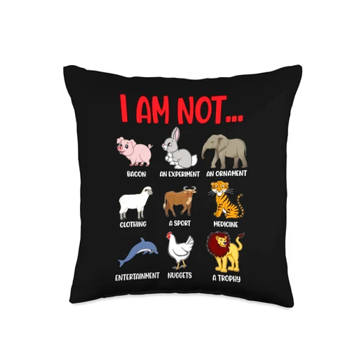 Animal Lives Matter Animals Graphic Tee Design Abuse Awareness I am Not. Animal Rights Activist Throw Pillow, 16x16, Multicolor