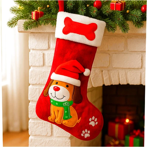 JALAROMA Christmas Stocking Dog Large Christmas Stockings for Dog Single Pet Christmas Stocking Embroidered Xmas Stocking Black Dog Stocking Christmas White Plush Gift Candy Bag for Home Fireplace Xmas Tree