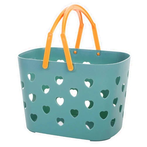 MMOOCO Storage Box, Portable Shower Caddy Tote Heart Shaped Hollow Plastic Storage Basket with Handle Box Organizer Bin for Bathroom Pantry Kitchen (Color : Blue)