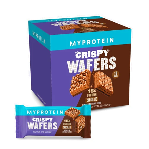 Myprotein Protein Bars, Crispy Protein Wafers, 15g High Protein Snacks, Box of 10 Chocolate Wafers Packs, Milk & Whey Protein Isolate, Light & Crunchy Snack Bars, Delicious Protein Bar Squares