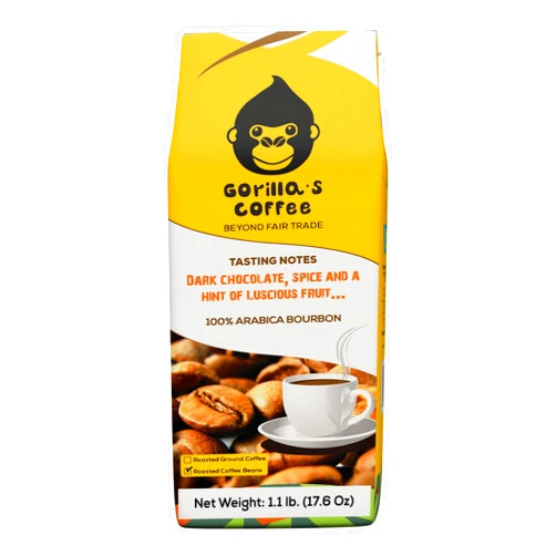 Gorilla's Coffee Arabica Bourbon - Medium Roast Whole Bean Coffee, Fair Trade, Dark Chocolate, Spice & Luscious Fruit Notes | Premium Rwandan Coffee | Rich, Flavorful, and Aromatic (500g/17.6oz)
