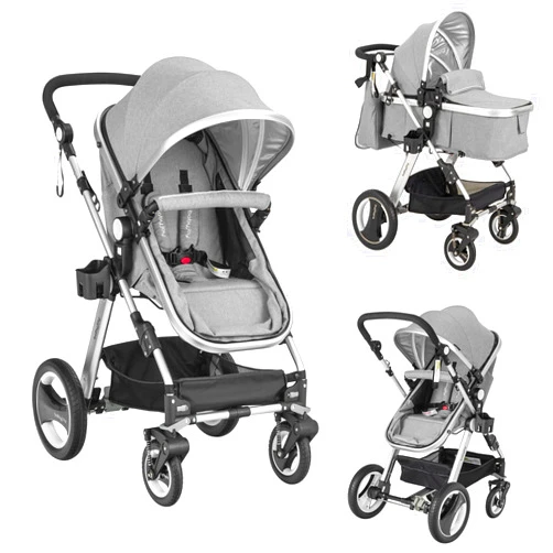 BABY JOY Baby Stroller, 2-in-1 Convertible Bassinet Reclining Stroller, Foldable Pram Carriage with 5-Point Harness, Including Cup Holder, Foot Cover, Diaper Bag, Aluminum Structure, Gray
