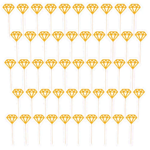Mozeat Lens 50 Pack Diamond Ring Cake Toppers Glitter Bridal Shower Cupcake Toppers Toothpicks for Wedding Engagement Anniversary Valentines Party Decorations (Gold)