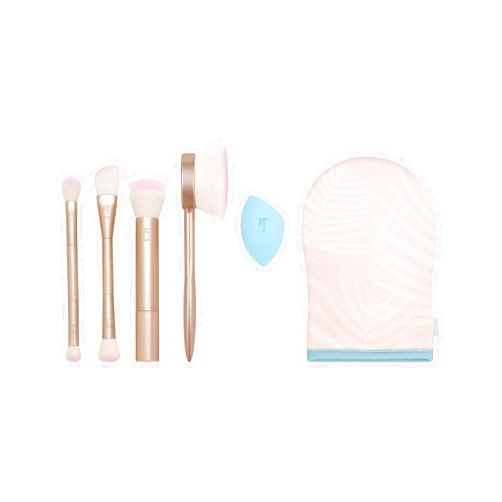 Real Techniques Endless Summer Makeup Brush Kit, Face Brushes, For Foundation, Powder, Highlight, Contour, & Bronzer, Inlcudes Tanning Mitt, Premium Quality, 6 Piece Set