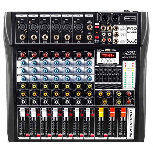 AUDIO 2000'S Audio2000'S AMX7343 Eight-Channel Audio Mixer with USB Interface and Sound Effect