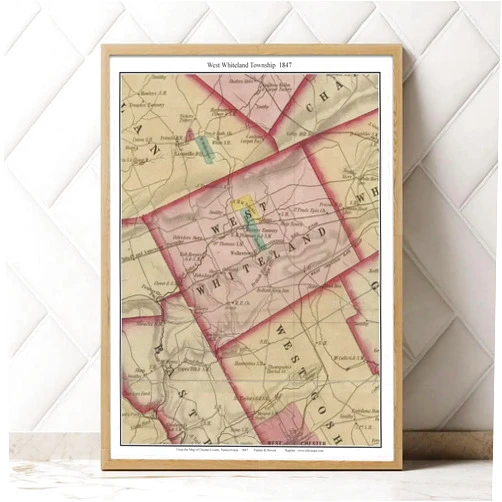 MG Global Historical Poster of Old West Whiteland 1847 Town Pennsylvania Genealogy Chester County PA| 11x17 12x18 16x24 24x36 Unframed Print Wall Art for Gift | Vintage Antique Home Office Decor