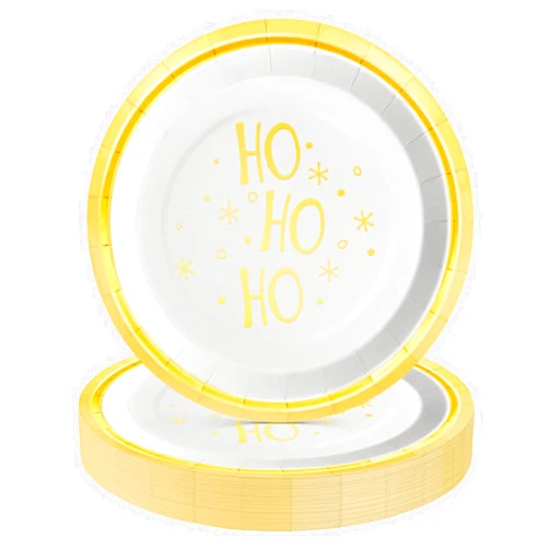 Horaldaily 40Pcs Christmas Paper Plates, Gold Foil Merry Christmas HO Plates for Party Birthday Holiday Dinner Event Disposable Tableware Supplies Decor, 9lnch