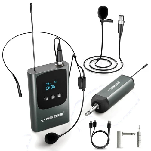 Phenyx Pro Single Digital Wireless Microphone System, w/Mini Receiver, Bodypack Transmitter,15 Channels in 900MHz UHF Band, Headset/Lapel Microphone for Karaoke, Singer, Church, Wedding (PDP-1-1B)