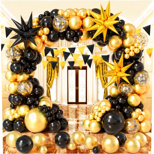 Bonropin Black and Gold Balloon Garland Arch Kit 158pcs with Black Gold Confetti Balloons, Star Foil Balloons, for Graduation New Year Anniversary Birthday Party Decorations