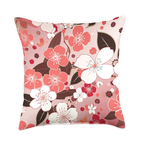 Zen Petals Sakura Studios Stunning Cherry Blossom Artwork for Your Living Space Throw Pillow, 18x18, Multicolor